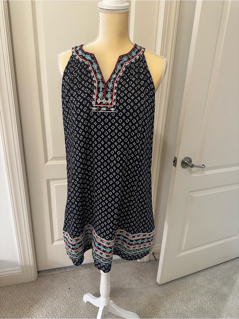 Anthropologie THML Sleeveless Navy Printed lined Tunic top Dress L